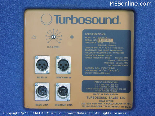 Turbosound TMS-2A 3w Loudspeakers, Jack Panel 465, Image 13